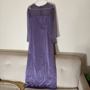 Purple 3/4 Sleeve Crew Neck Gown for Wedding Guests